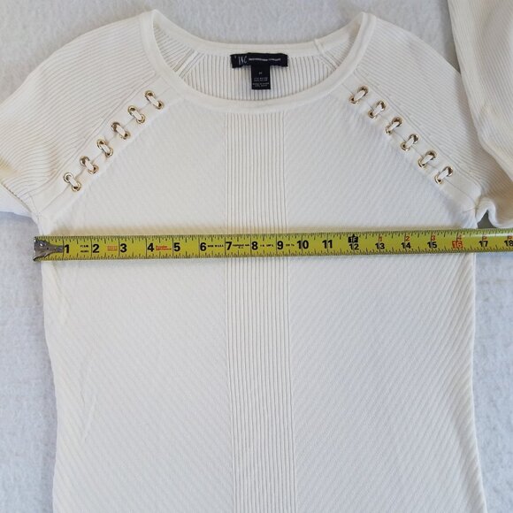 INC Ivory Ribbed Sweater Lace Up Eyelet Detail MEDIUM Long Sleeve Stretch - Picture 3 of 11